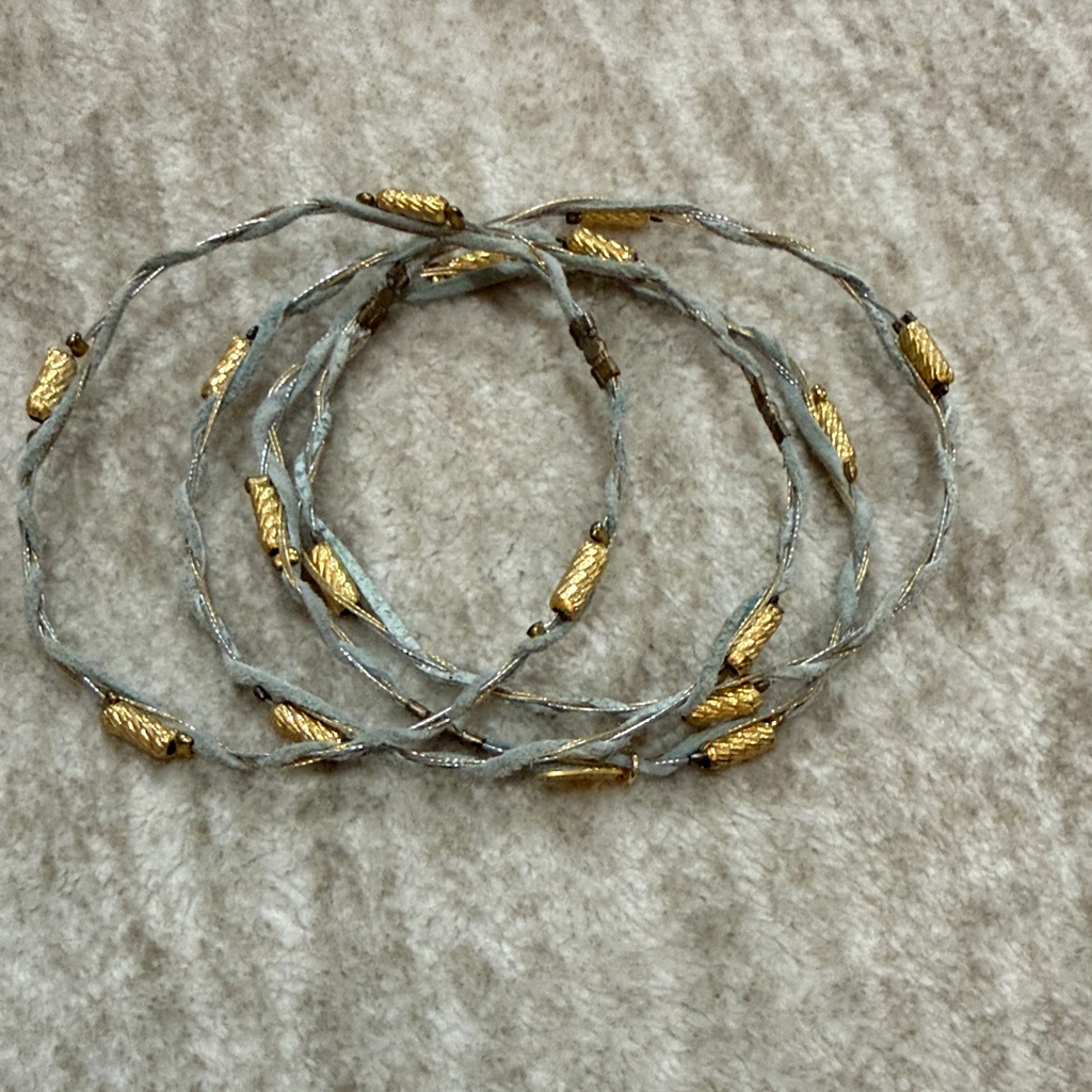 Silver-Tone Twisted Wire Bracelet Set With Gold Accents